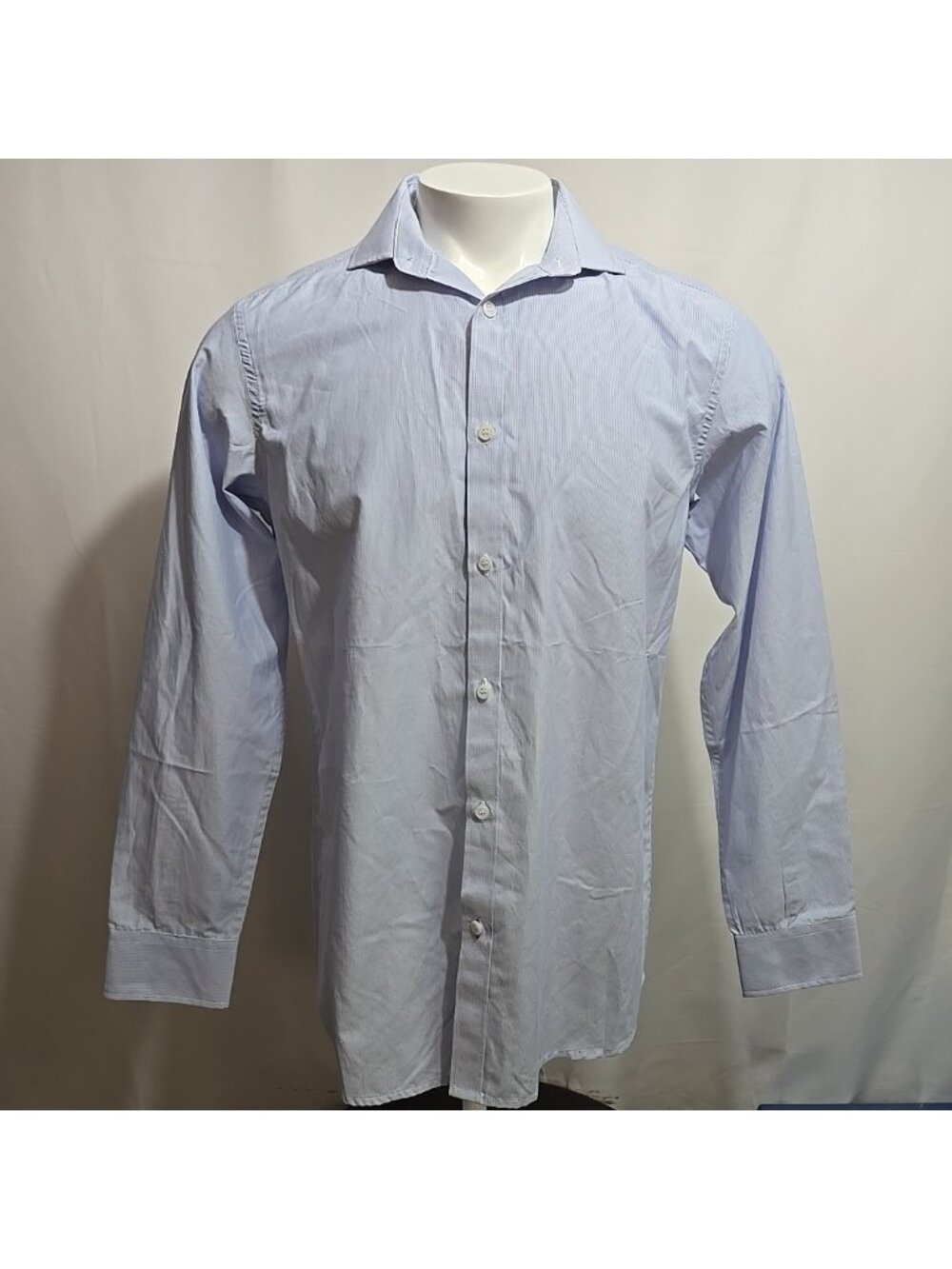 Larsson & Co. Dress Shirt Mens Size 15½ Blue Pinstripe Scandinavia Easy Care